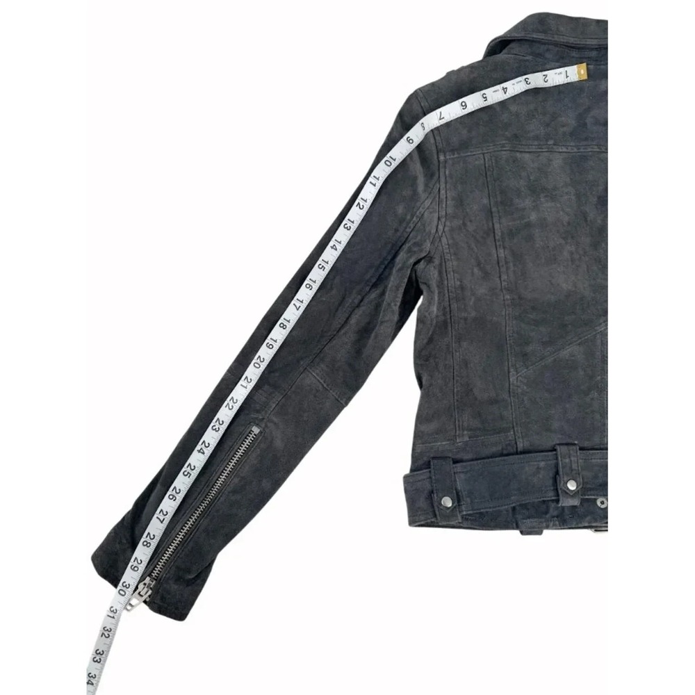 BLANKNYC Suede Moto Jacket Womens S Gray Leather Biker Cropped Belted Zip Coat - Picture 7 of 8